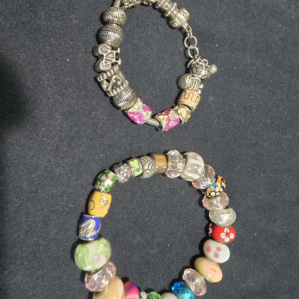 Two Bracelets Loaded With Beads. 40 Beads Total